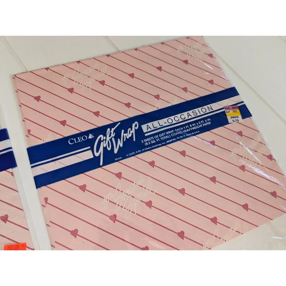 Vintage Cleo Valentine's Day Gift Wrap Sheets - NOS - 2 Sealed Packs